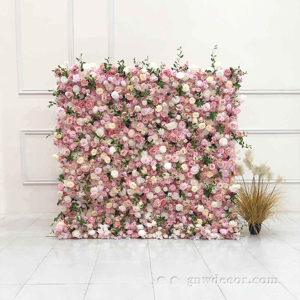 Flores Artificiais Restaurant and Wedding Ceremony Events Fabric Artificial Red Rose Decorative 3d Wall Panel Backdrop Flower