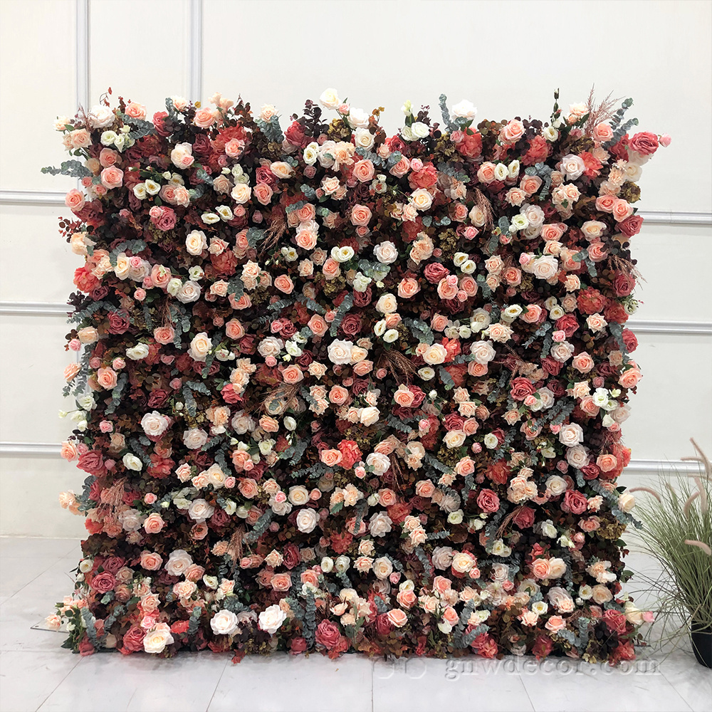 Flores Artificiais Restaurant and Wedding Ceremony Events Fabric Artificial Red Rose Decorative 3d Wall Panel Backdrop Flower