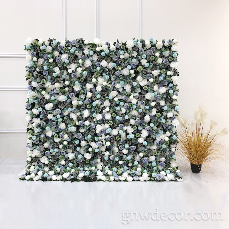 GNW Romantic Artificial flower wall  blue flower wedding backdrop  Roll Up Wall Wedding Decor Flower