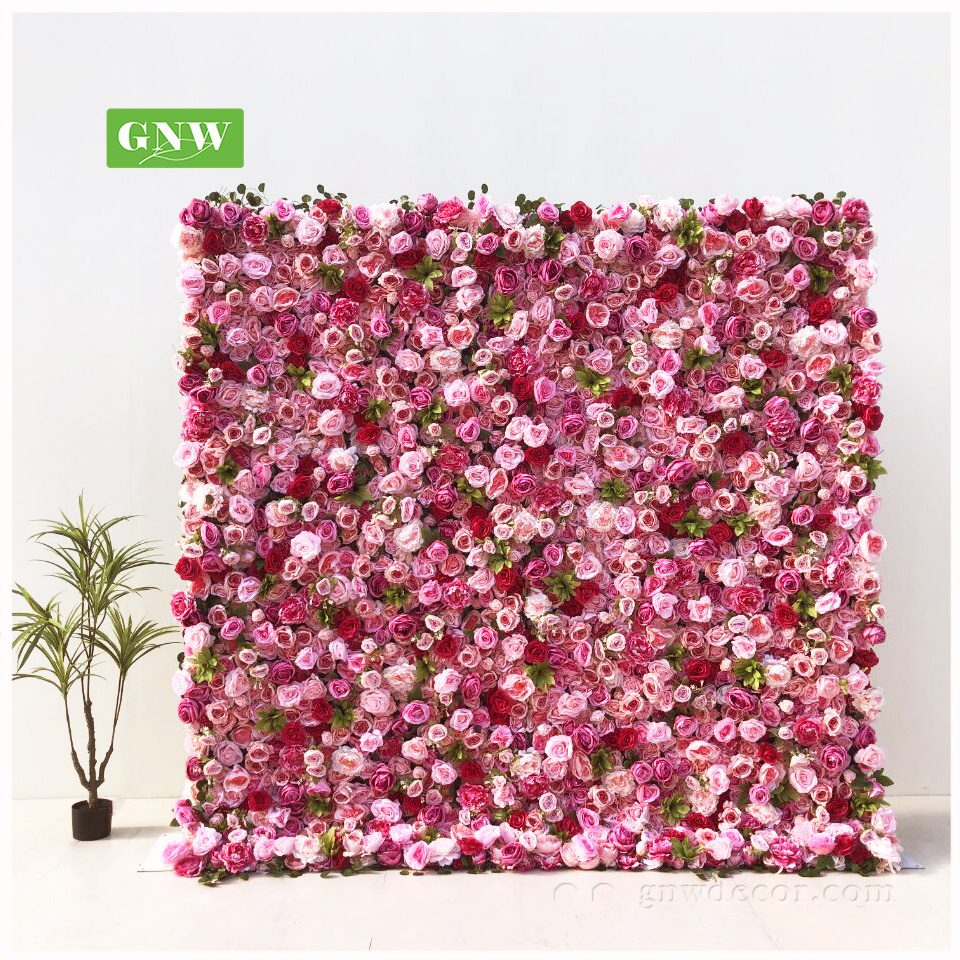 GNW Custom size Artificial rose flower backdrop Rose Wall Artificial Flower Wholesale wedding decoration flower wall backdrop