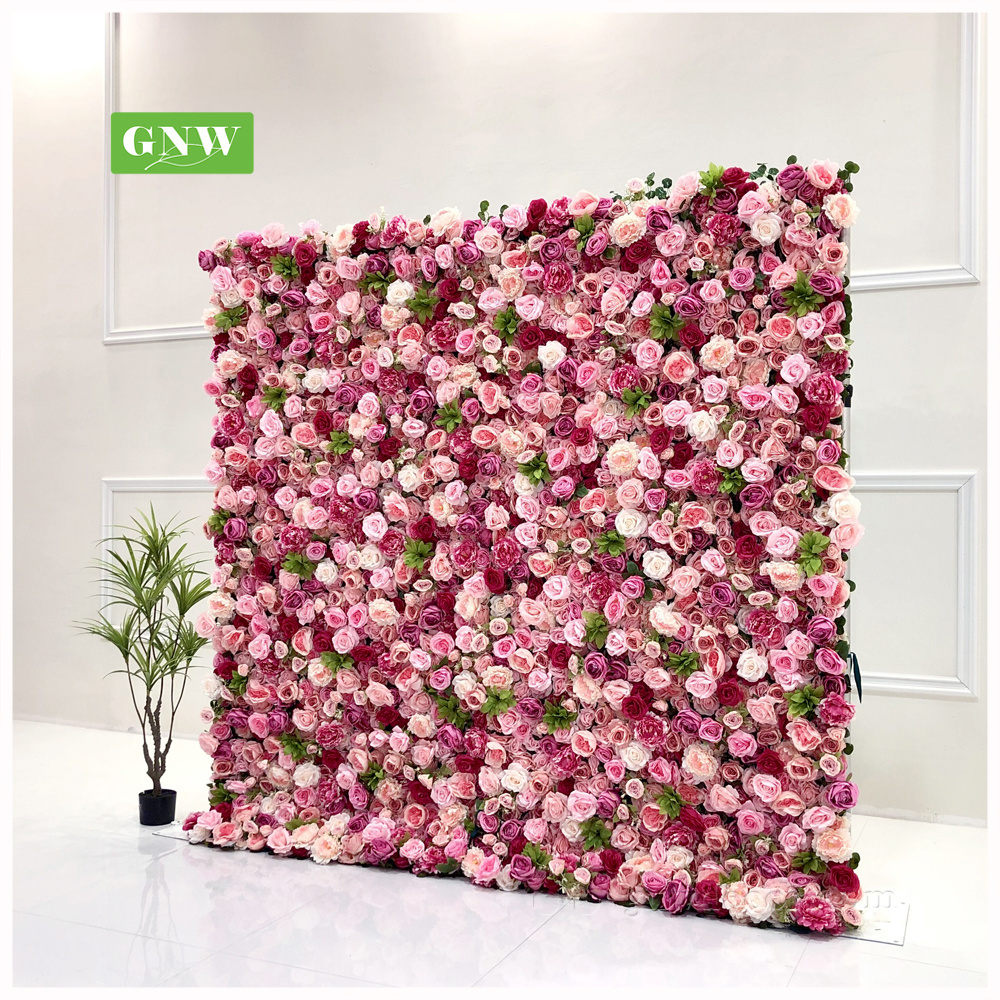 GNW Custom size Artificial rose flower backdrop Rose Wall Artificial Flower Wholesale wedding decoration flower wall backdrop