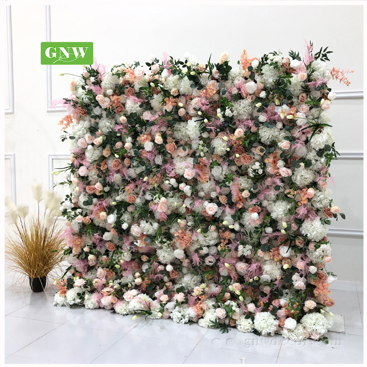 GNW Factory direct sales artificial Roll Up Flower Wall Decorative weeding backdrop Environmental protection flower wall