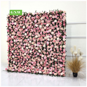 GNW salon Decorative set Artificial Silk stage pink flowers  event  Roll Up Flower Wall backdrop wedding&home decoration