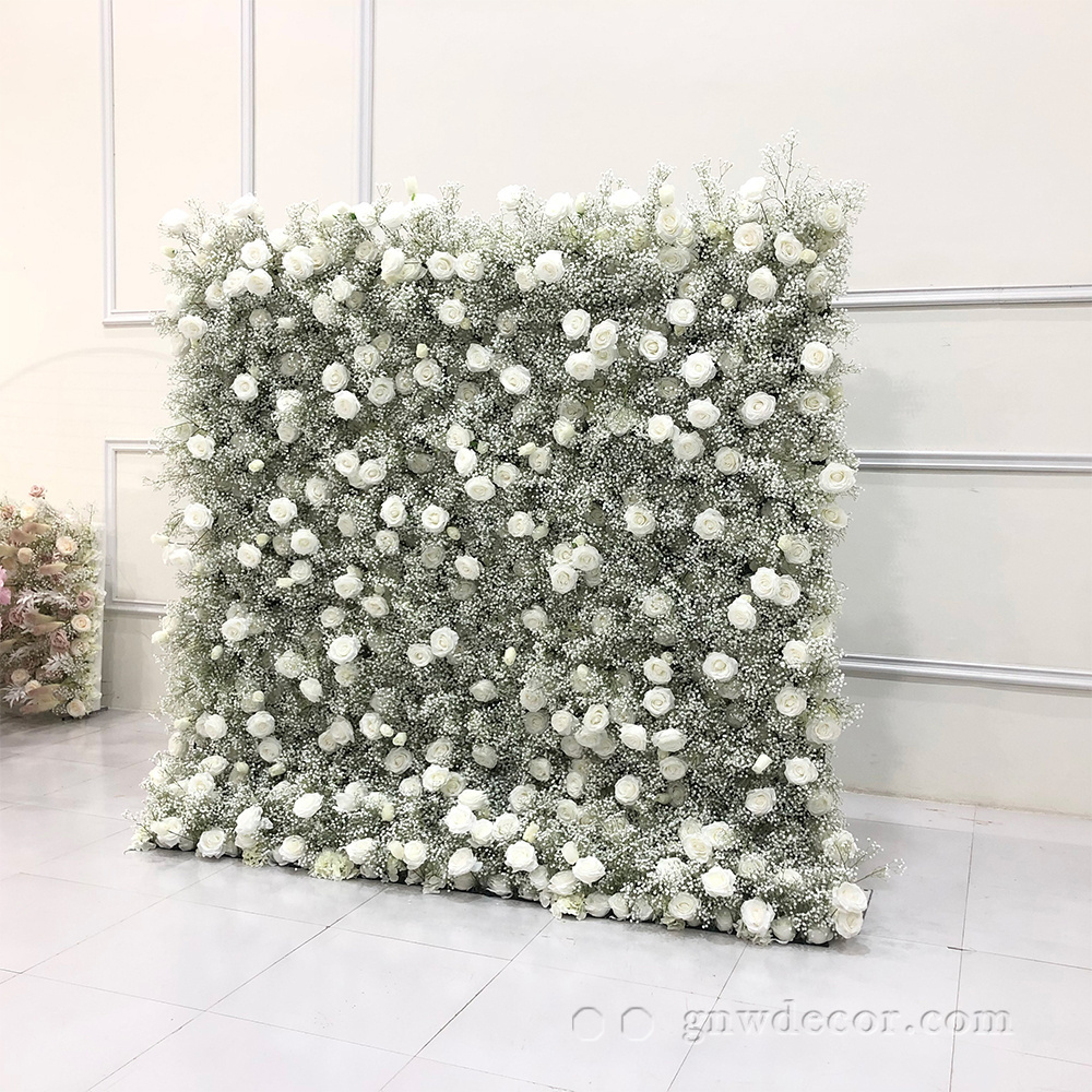 GNW wedding venue decor roll up flower wall backdrop pure rose wall hanging decoration