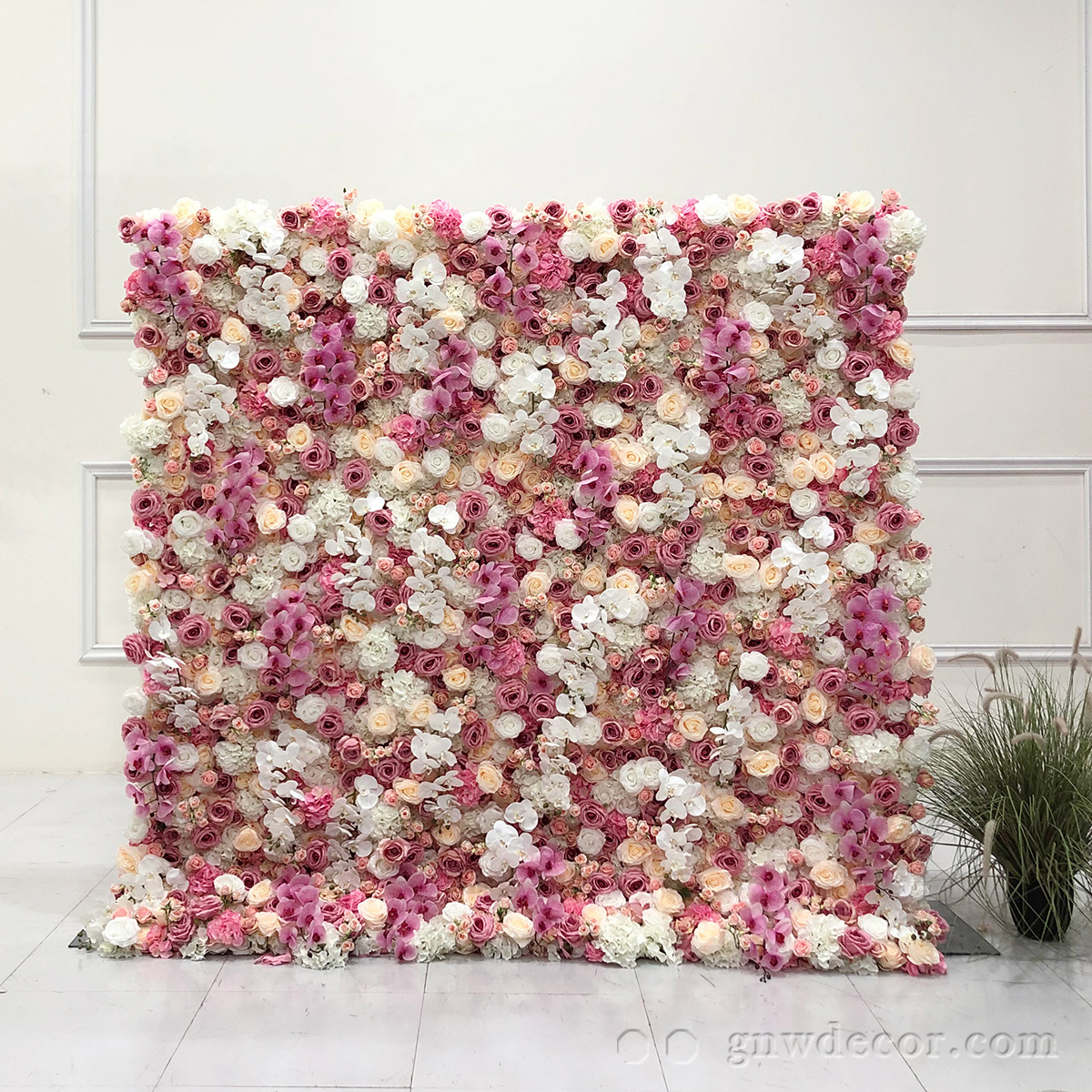 GNW Factory direct sales artificial Roll Up Flower Wall Decorative weeding backdrop Environmental protection flower wall