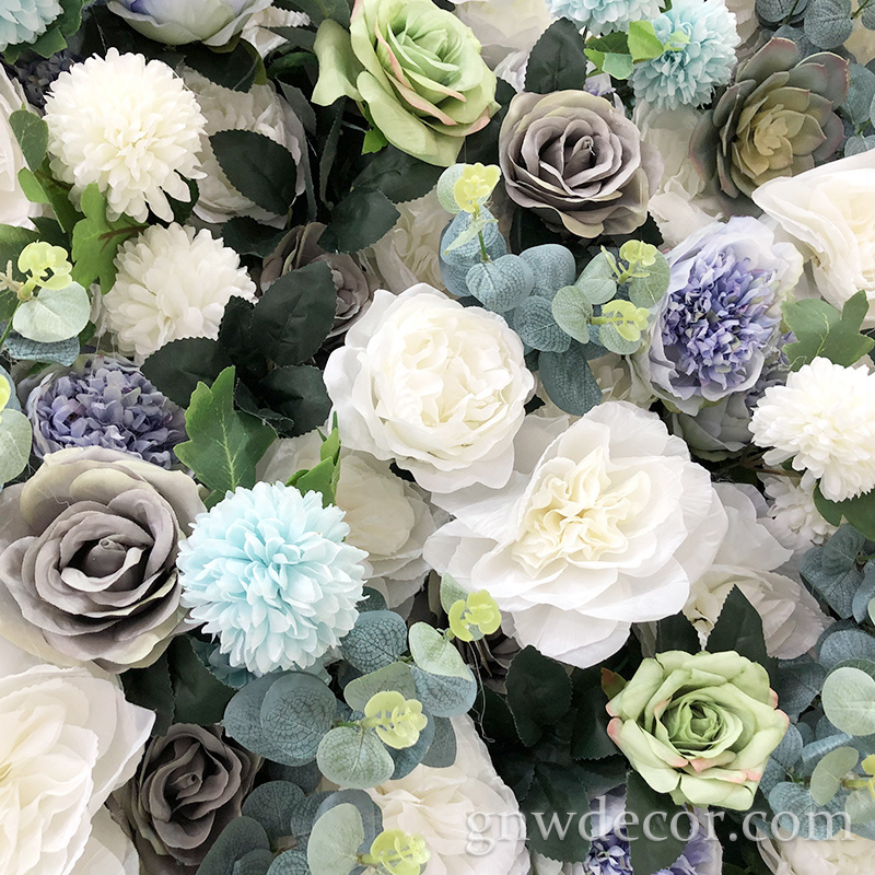 GNW Romantic Artificial flower wall  blue flower wedding backdrop  Roll Up Wall Wedding Decor Flower