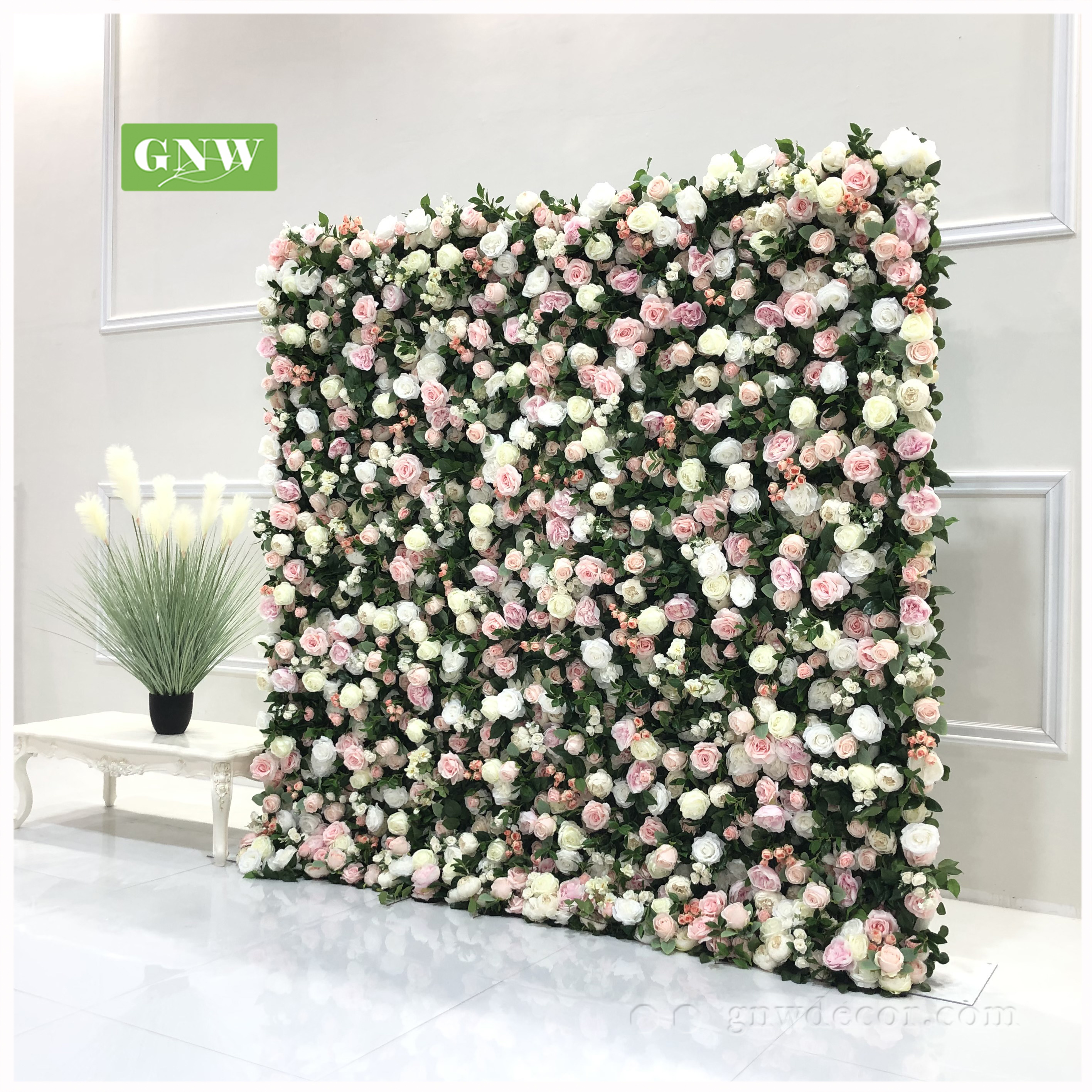 GNW  Luxury Artificial 3D Rolled Up Home Decoration or Wedding Party Ceiling Decorative Blush Pink Flower Wall