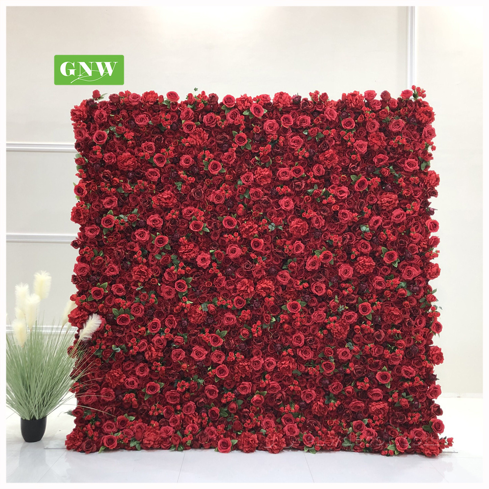 GNW wedding venue decor roll up flower wall backdrop pure rose wall hanging decoration