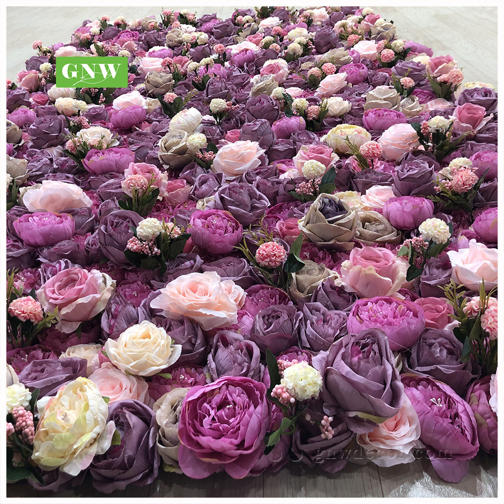 GNW Hot sale Artificial silk rose wall wedding decoration artificial flower backdrop event Art 5d flower wall