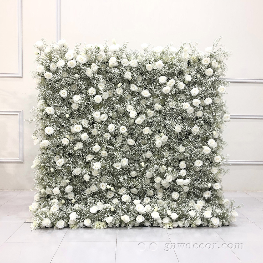 GNW wedding venue decor roll up flower wall backdrop pure rose wall hanging decoration