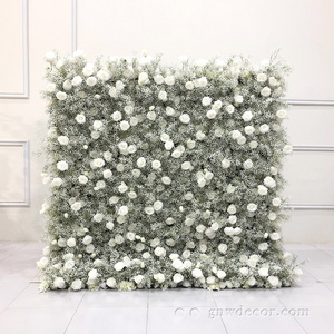 GNW wedding venue decor roll up flower wall backdrop pure rose wall hanging decoration