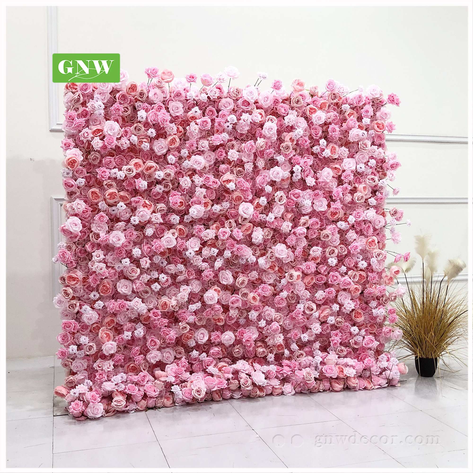 GNW Hot sale Artificial silk rose wall wedding decoration artificial flower backdrop event Art 5d flower wall