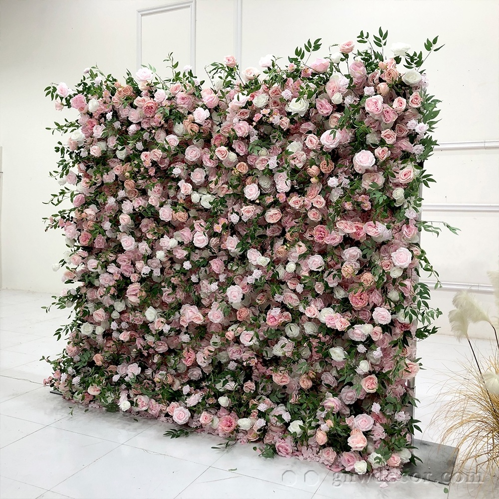 GNW White Pink Wedding Supplies Decoration Artificial Flower Wall Backdrop For Wedding Decor Roll up Flower wall Decoration