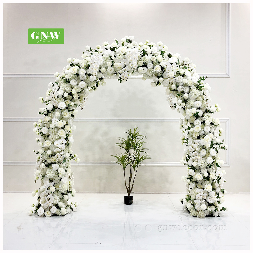 GNW Factory Handmade Moon Shape Arch Pampas Rose Leaves  Plants Wedding  Artificial Flower Arch With Metal Frame