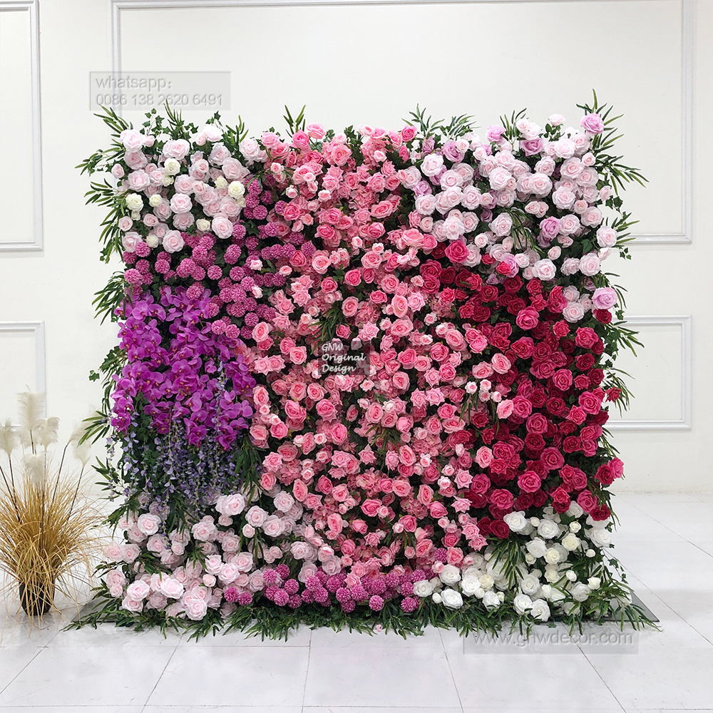 Wholesale Custom White Pink Wedding Supplies Decoration Rose Backdrop Silk Artificial Decorative Flower Wall