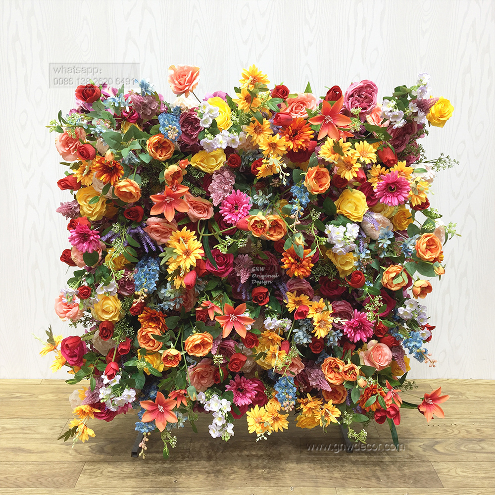 GNW 2023 New Product Indian wedding customization Bright Color Garden Faux Flower Wall Backdrop For Wedding and Party Decoration