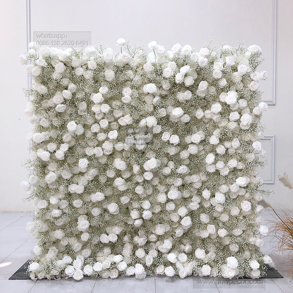 Wholesale Custom White Pink Wedding Supplies Decoration Rose Backdrop Silk Artificial Decorative Flower Wall