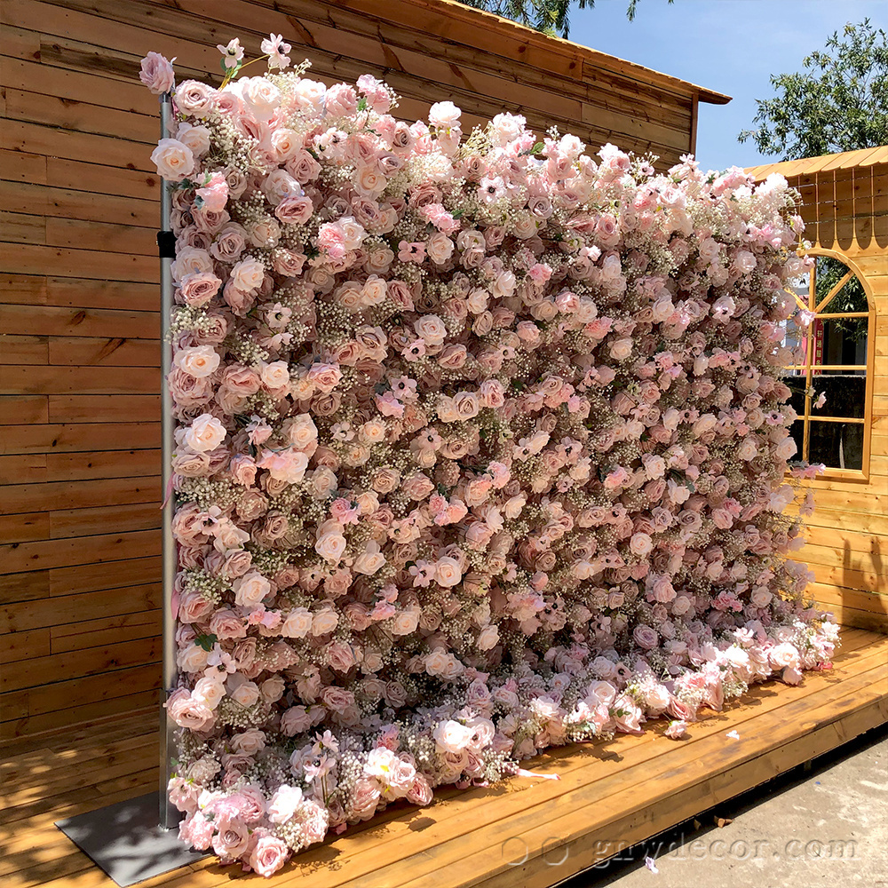 GNW Large Pink Floral Flower Wall Decoration Artificial Flower Wall Backdrop For Wedding Event Feather Wall Wedding Backdrop