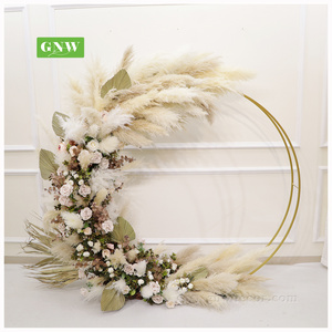 GNW Factory Handmade Moon Shape Arch Pampas Rose Leaves  Plants Wedding  Artificial Flower Arch With Metal Frame