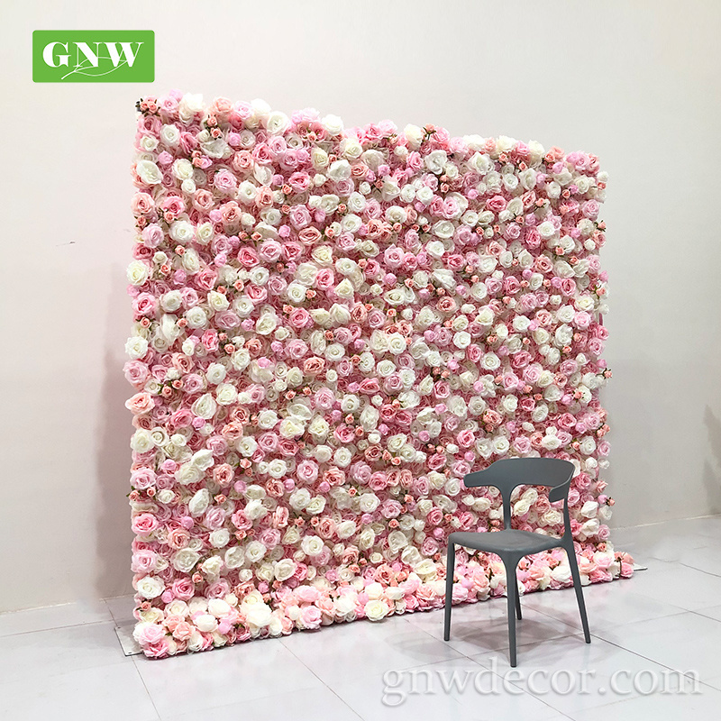 Factory direct sales Customized Pink Faux Flower Wall Backdrop 3d Flower Wall Decor Wedding Roll Up Flower Wall