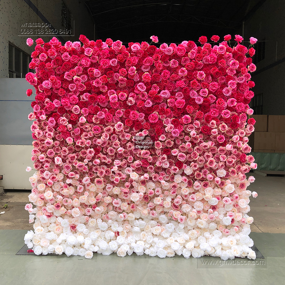 Wholesale Custom white and green wall Wedding Supplies Decoration Rose Backdrop Silk Artificial Decorative Flower Wall