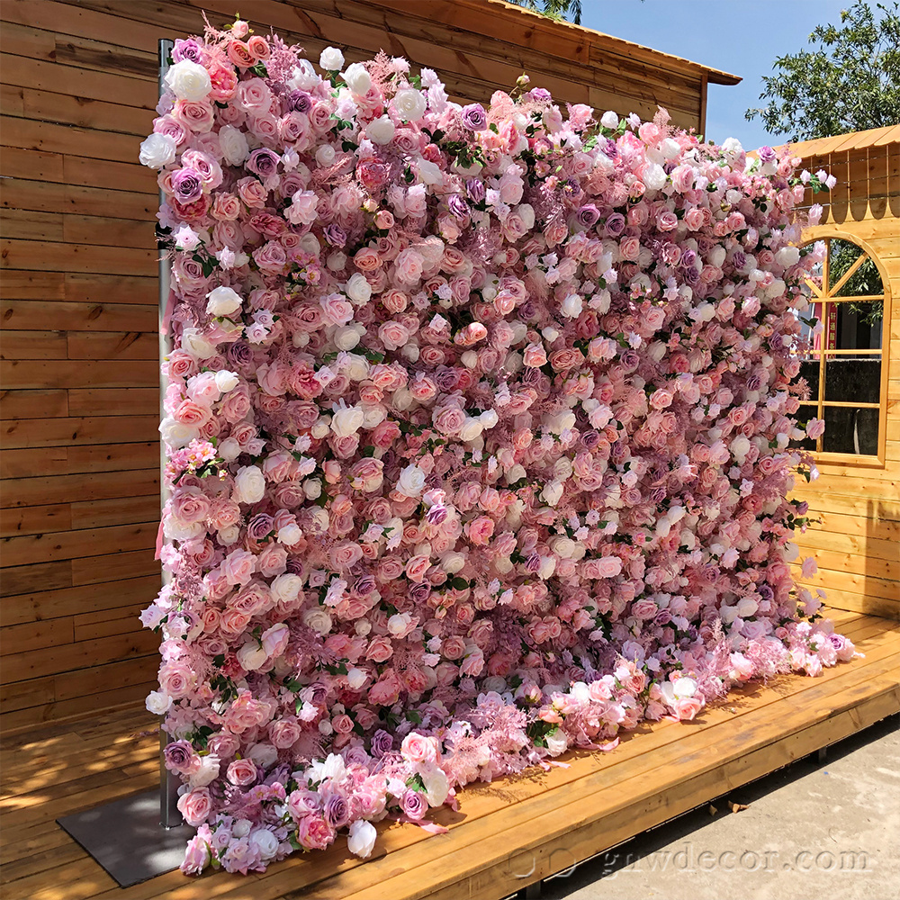 GNW Large Pink Floral Flower Wall Decoration Artificial Flower Wall Backdrop For Wedding Event Feather Wall Wedding Backdrop