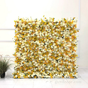 GNW Customized Decorative Factory Handmade Artificial bright yellow Rose Flower Wedding Background Wall Flower wall Decals