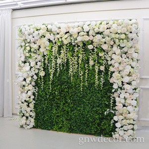 Wholesale Custom white and green wall Wedding Supplies Decoration Rose Backdrop Silk Artificial Decorative Flower Wall