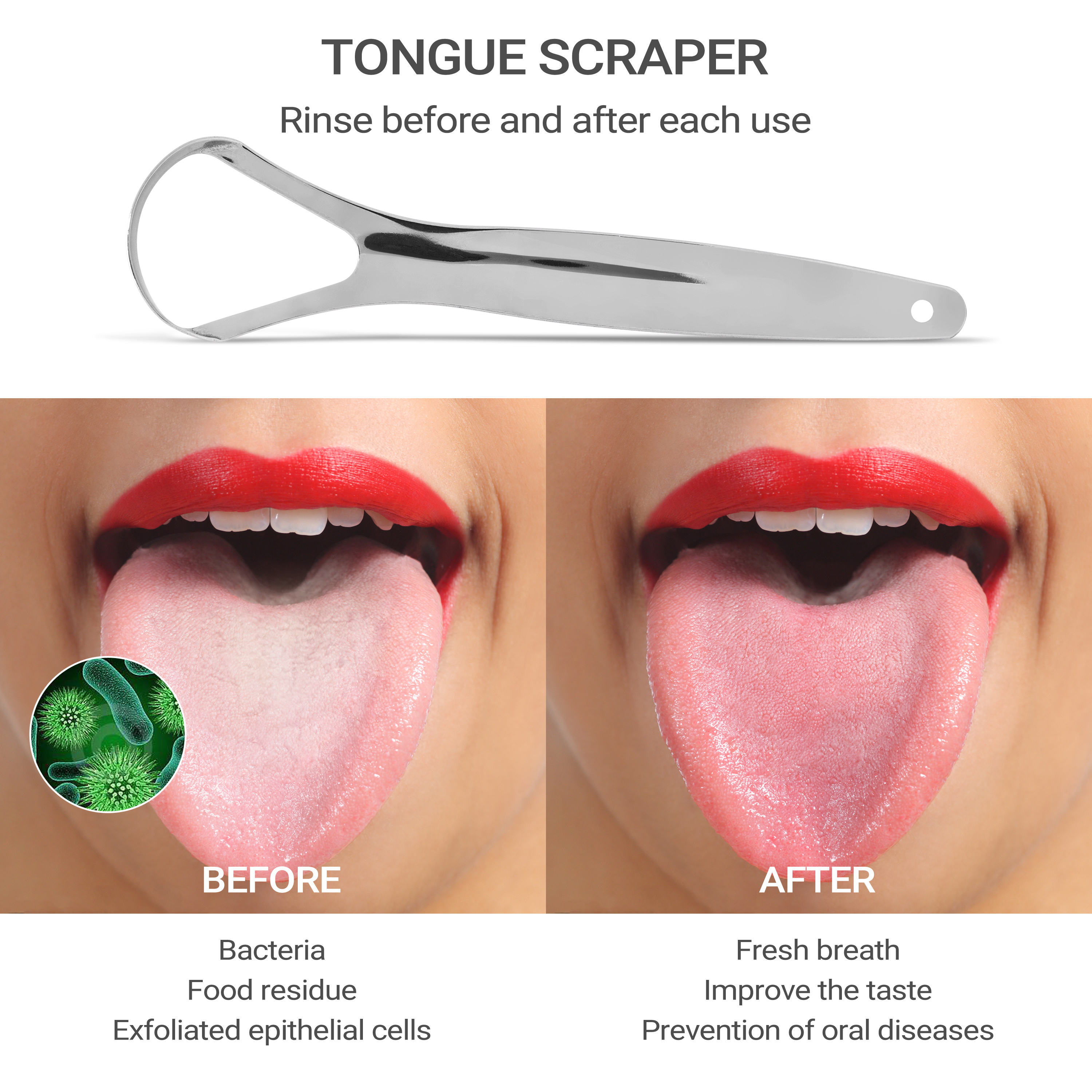 Oral Hygiene Tongue Cleaning Stainless Steel Tongue Cleaner For Fresher Breath Tongue Scraper