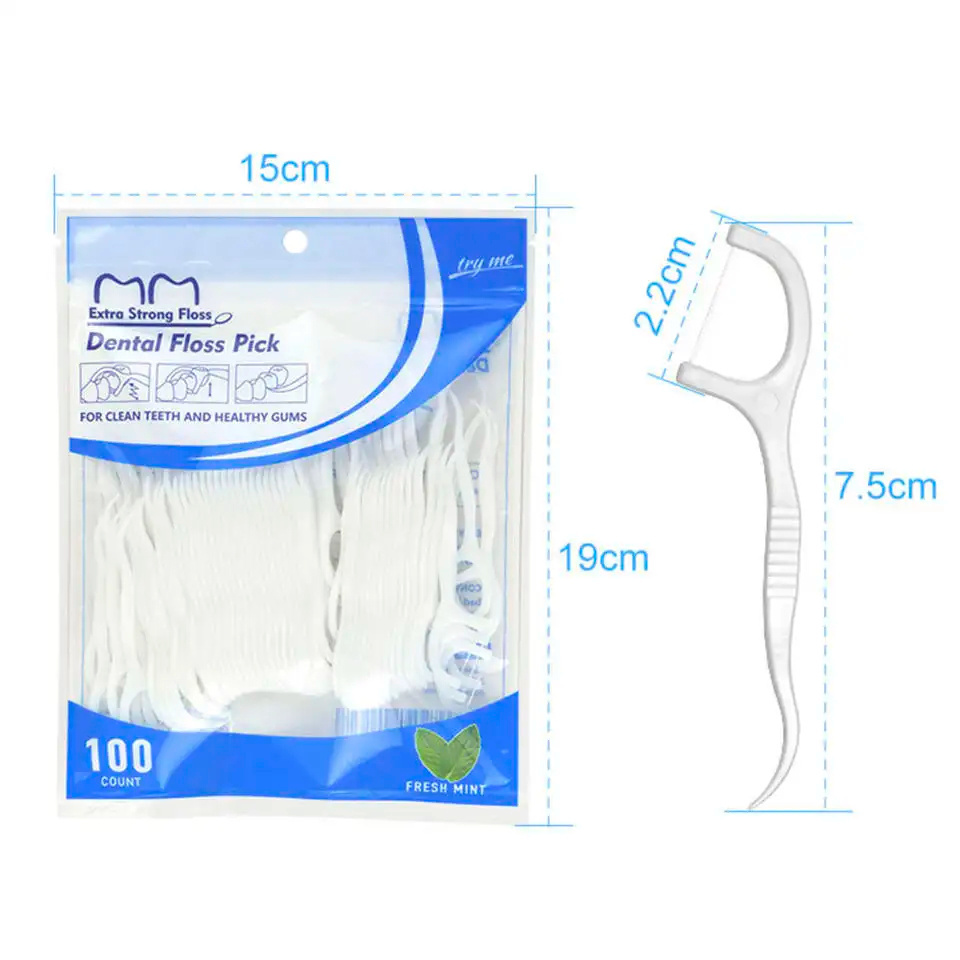 Dental Floss Stick Pick Manufacturing Bulk Mint Flavored Dental Floss Picks Bag Packing