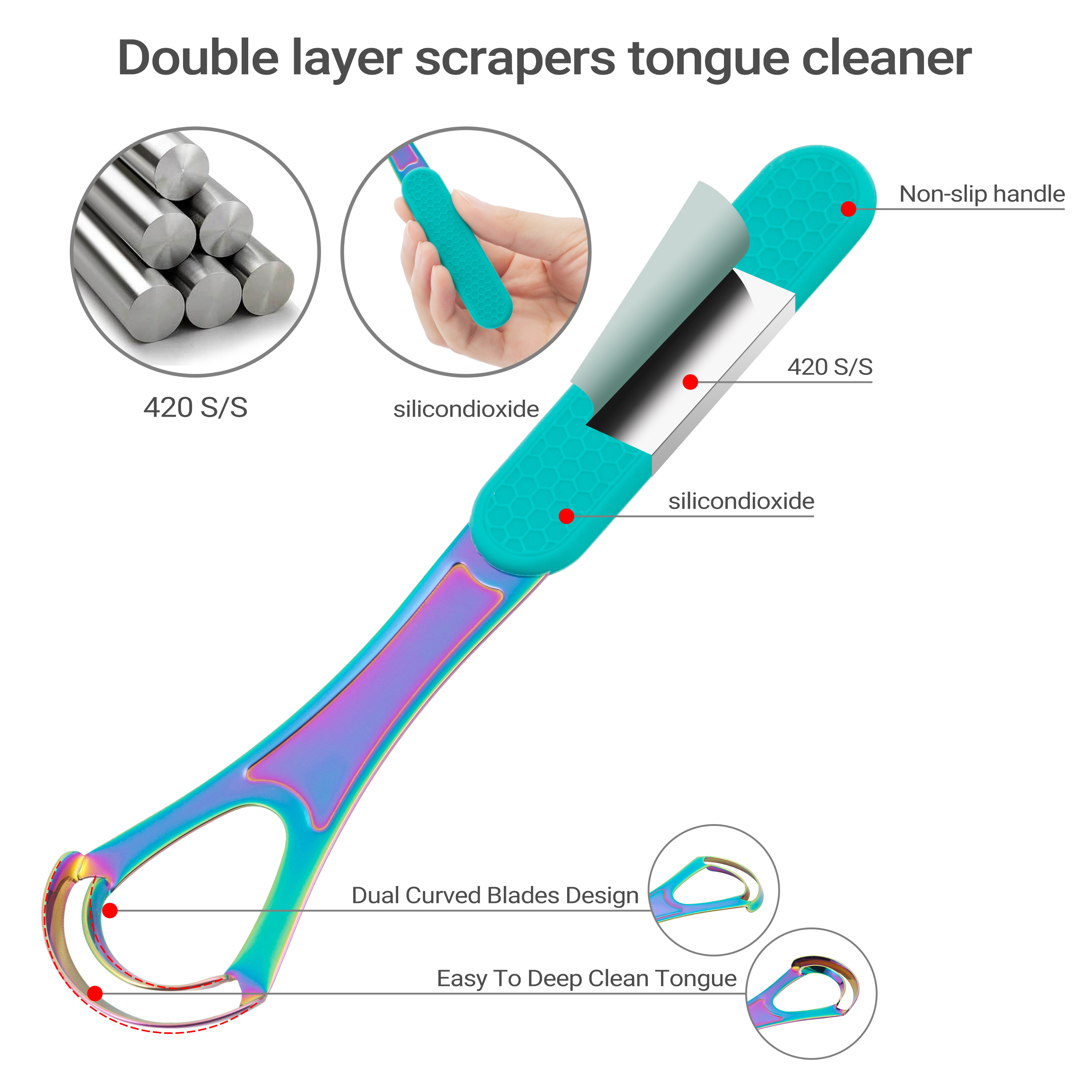 Double Layer Silicone Handle Tongue Brush for Adults and Kids Specialized Tongue Cleaners Tongue Scraper