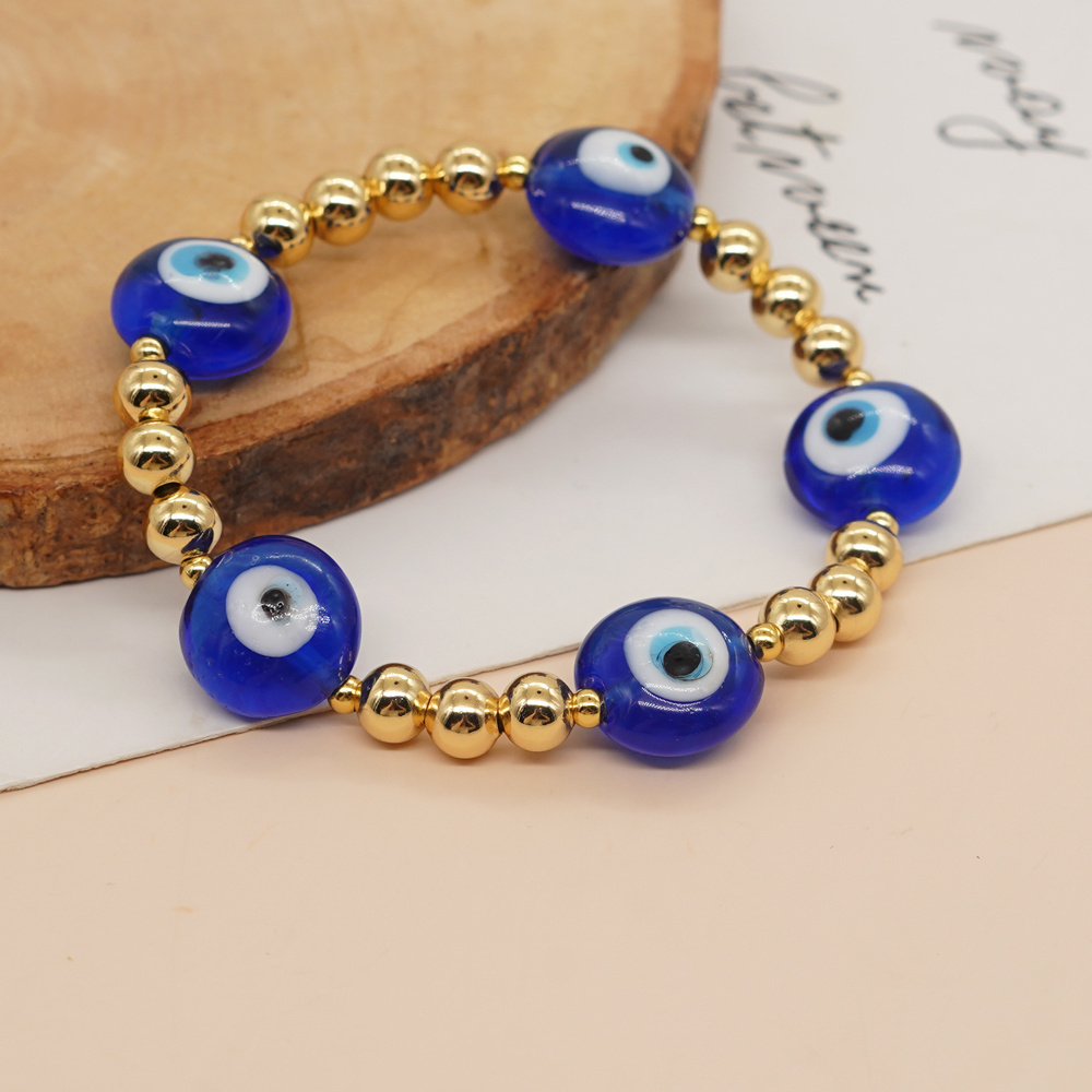 Go2boho Blue Big Evil Eyes Bracelet Jewelry for Women Turkish Eye Bracelets Accessories Gold Plated Beads Pulseras Femme