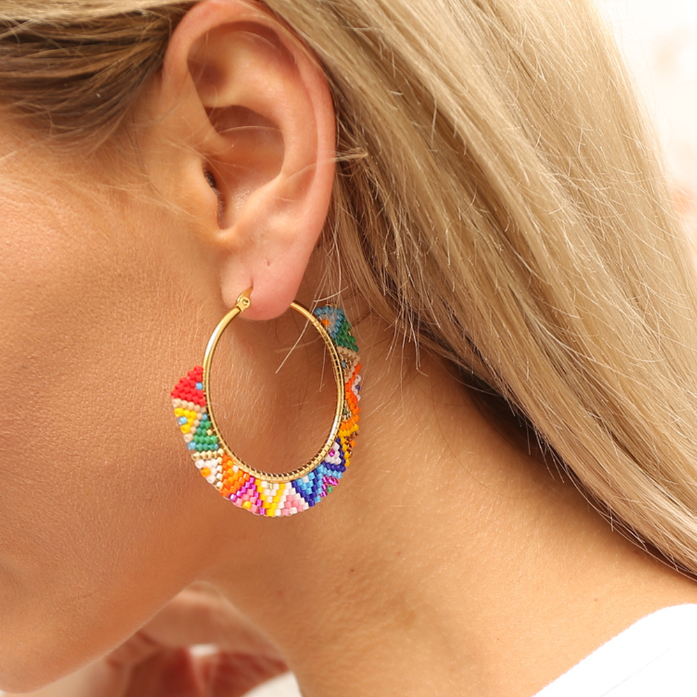 Go2boho Bohemia Rainbow Earrings Stainless Steel Native Jewelry Pendiente Colorful Delica Miyuki Beads Hoop Earrings For Women