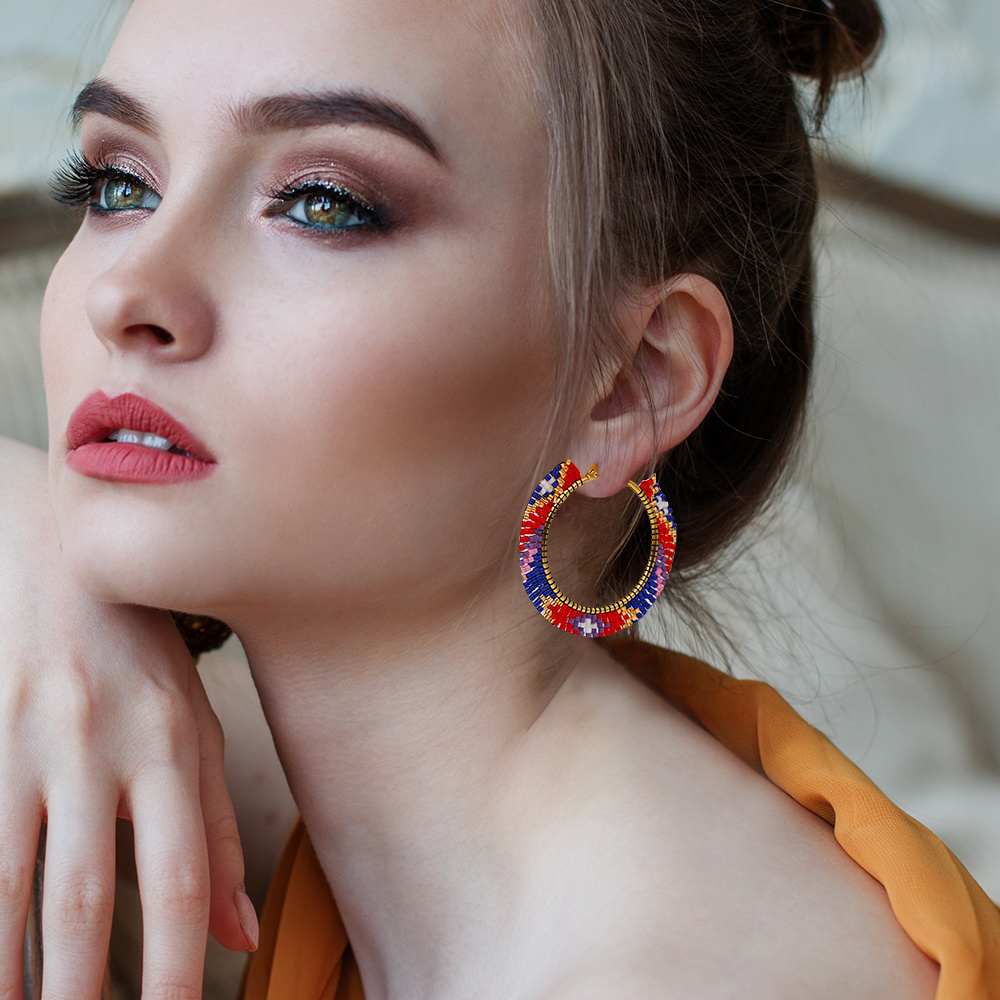 Go2boho Bohemia Rainbow Earrings Stainless Steel Native Jewelry Pendiente Colorful Delica Miyuki Beads Hoop Earrings For Women