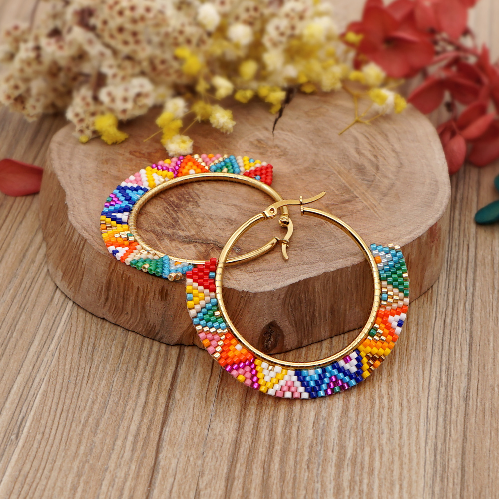 Go2boho Bohemia Rainbow Earrings Stainless Steel Native Jewelry Pendiente Colorful Delica Miyuki Beads Hoop Earrings For Women