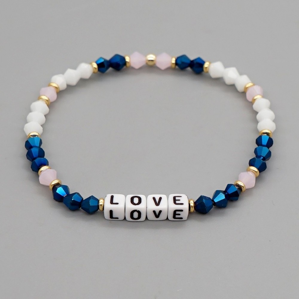 Go2BoHo Rusty Blue Miyuki Tila Bracelet Jewelry White Crystal Bead Stretch Love Charm Bracelets Set for Women Fashion Jewelry