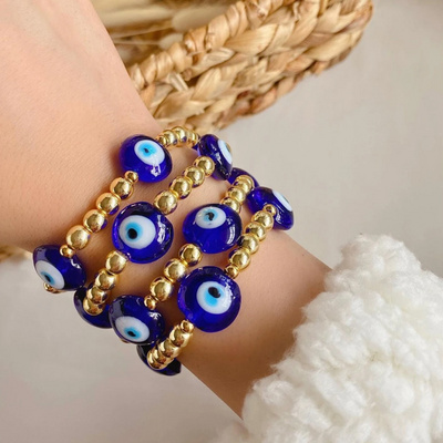 Go2boho Blue Big Evil Eyes Bracelet Jewelry for Women Turkish Eye Bracelets Accessories Gold Plated Beads Pulseras Femme