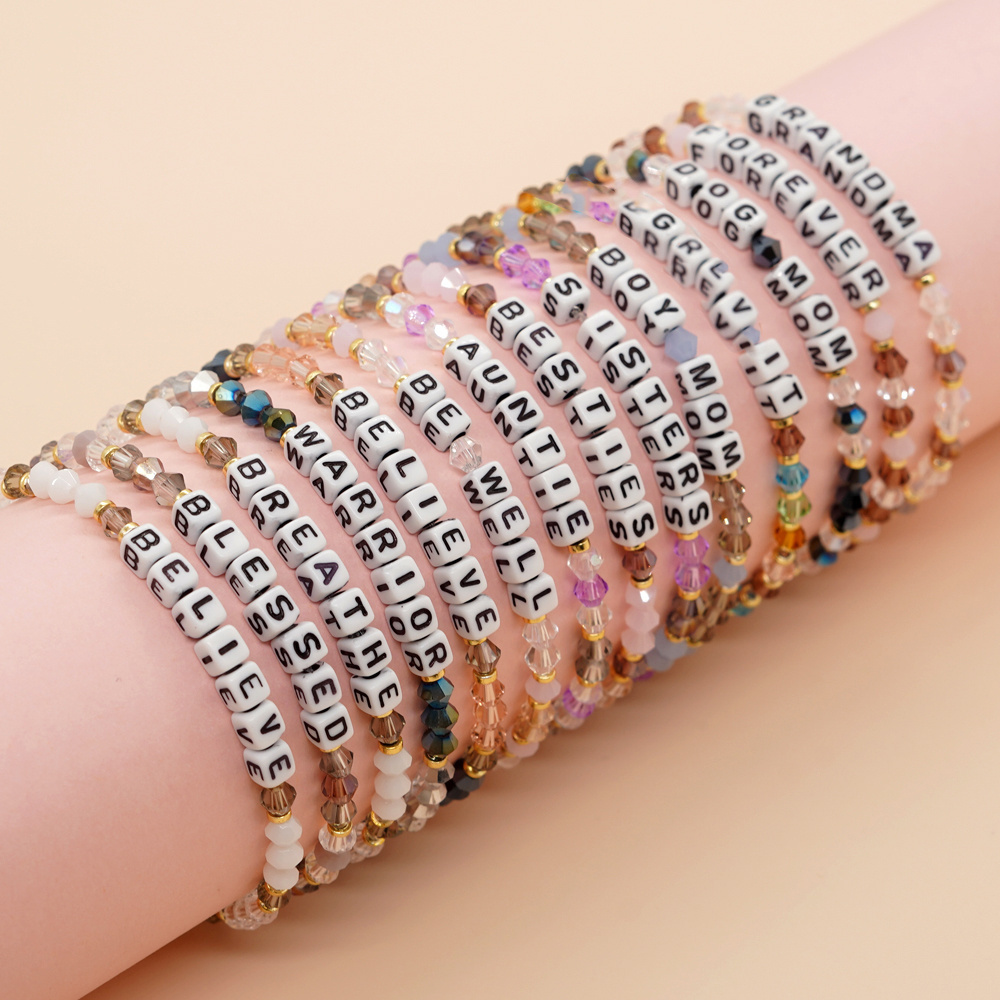 Go2boho 2024 Mother's Day New Stretch Jewelry Stack BOY&MOM Letter and Bright Crystal Beads Bracelets for Women Gifts for Mom