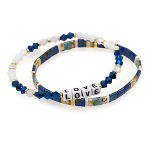 Go2BoHo Rusty Blue Miyuki Tila Bracelet Jewelry White Crystal Bead Stretch Love Charm Bracelets Set for Women Fashion Jewelry