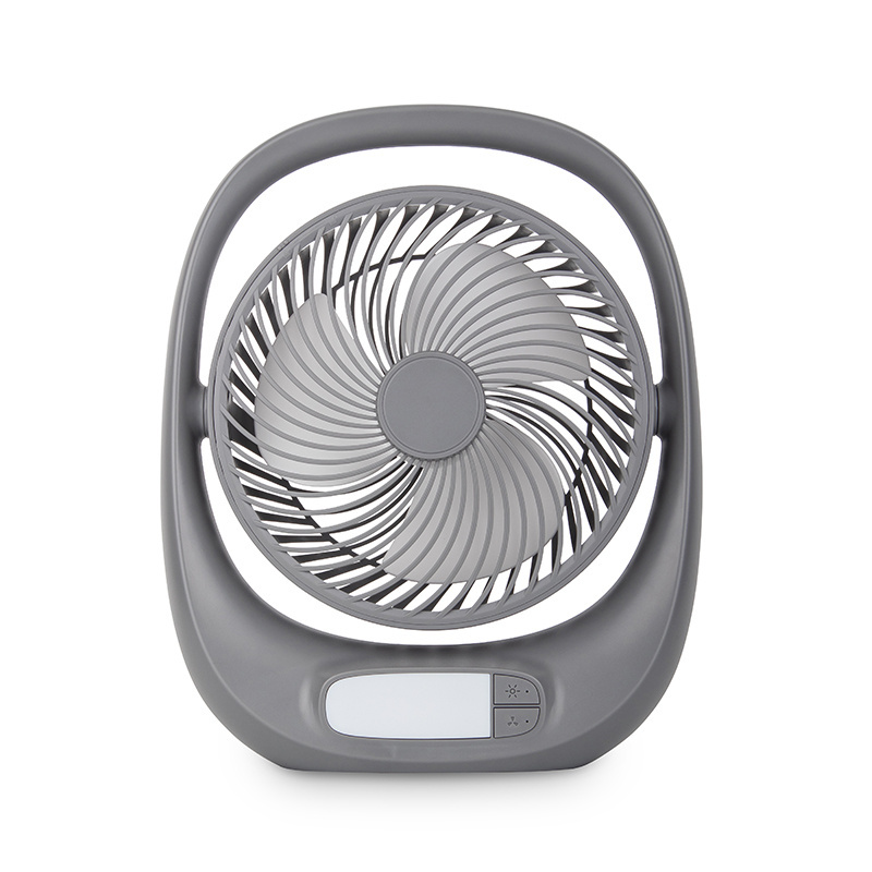 Portable Mini ABS Rechargeable Table Fan with 3 Speeds 2 Brightness Levels Emergency Light for Hotels Solar Powered Bathroom Fan