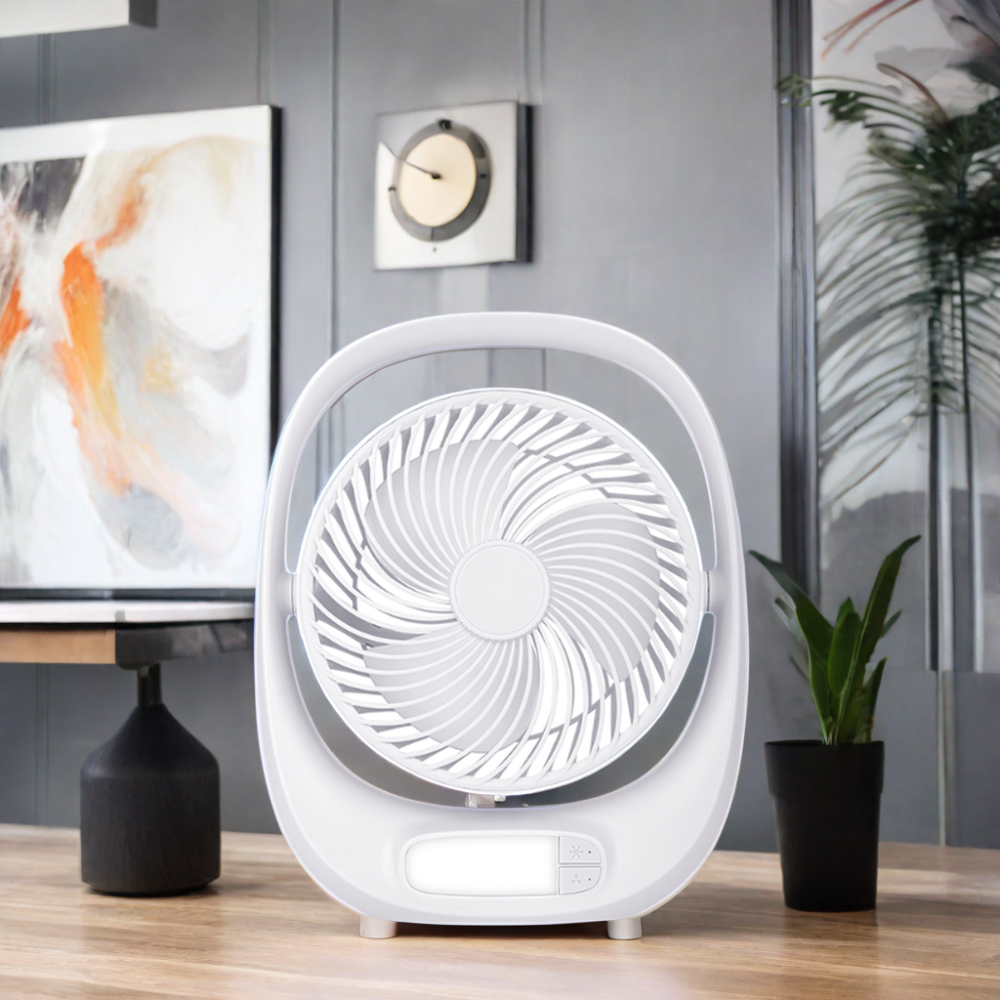 Portable Mini ABS Rechargeable Table Fan with 3 Speeds 2 Brightness Levels Emergency Light for Hotels Solar Powered Bathroom Fan