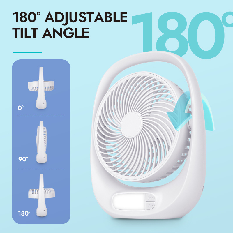 1800mah Mini USB Desk Fan 6-Inch Rechargeable Table Fan Night Light Portable Foldable Jet blower Unit Garage Hotel USB Charging