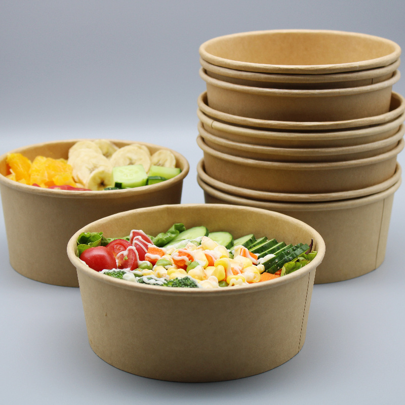 paper plates bowls kraft brown biodegradable  ramen soup   rice paper water paper bowl  12oz food packing containers with lid