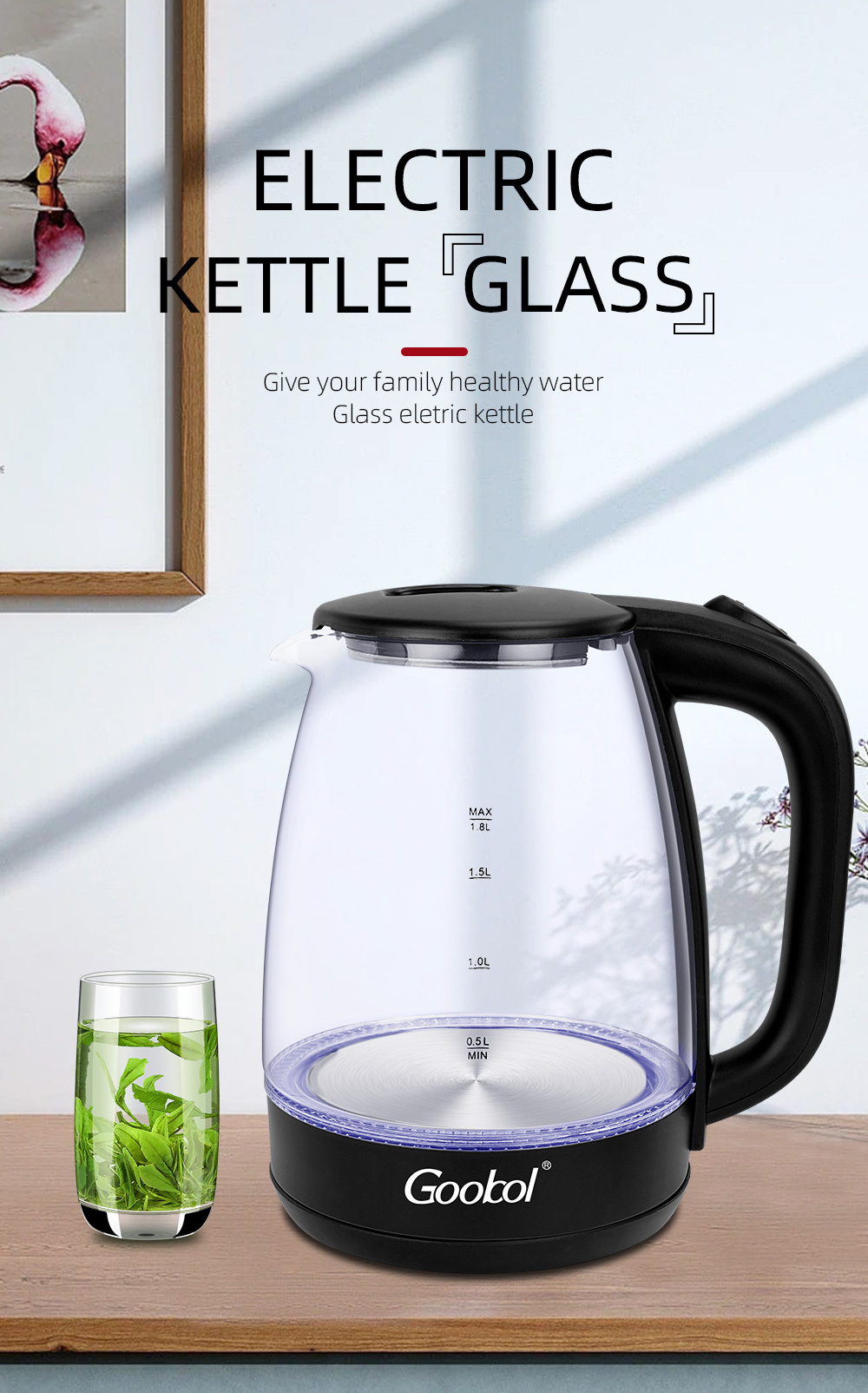 New design electric kettle glass kettle keep warm smart kitchen appliances health pot electric brew kettle