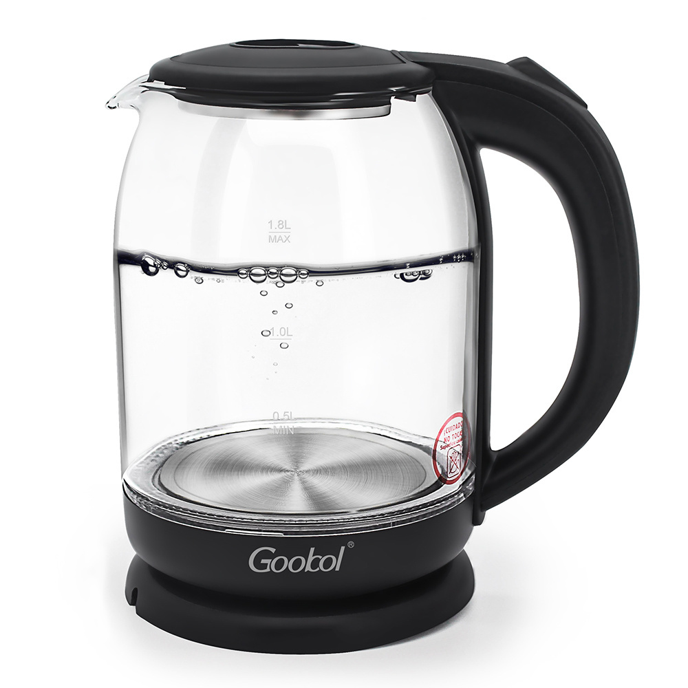 High Quality 360 Degree Rotational Base Double Metal Controller 1.8L Glass Electric Kettle For Household