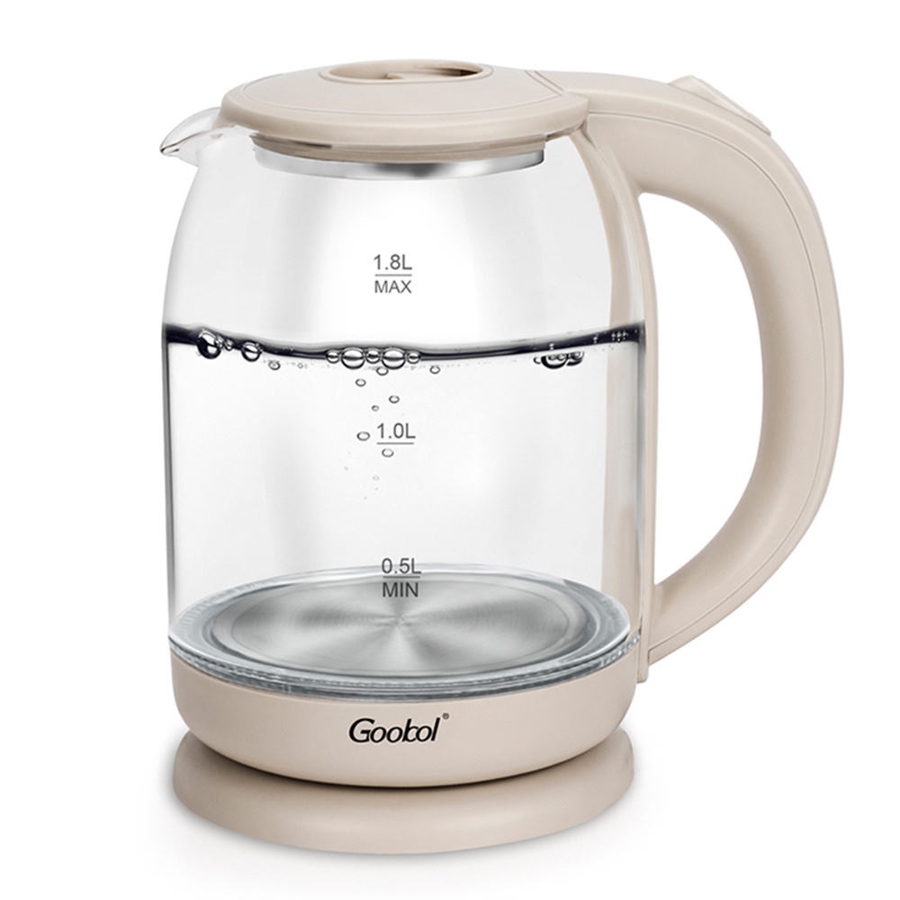 High Quality 360 Degree Rotational Base Double Metal Controller 1.8L Glass Electric Kettle For Household