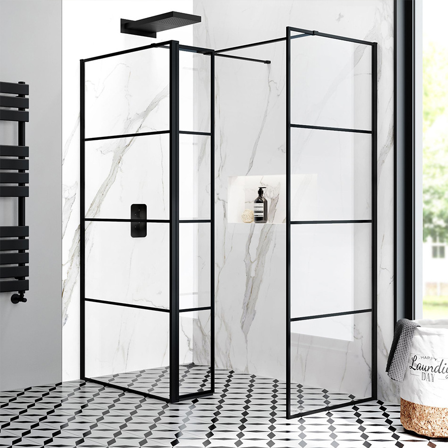 Factory Price Half Round Sliding Door Hinge Black Metal Trim Shower Smart Tempered Glass Hinges Shower Enclosure