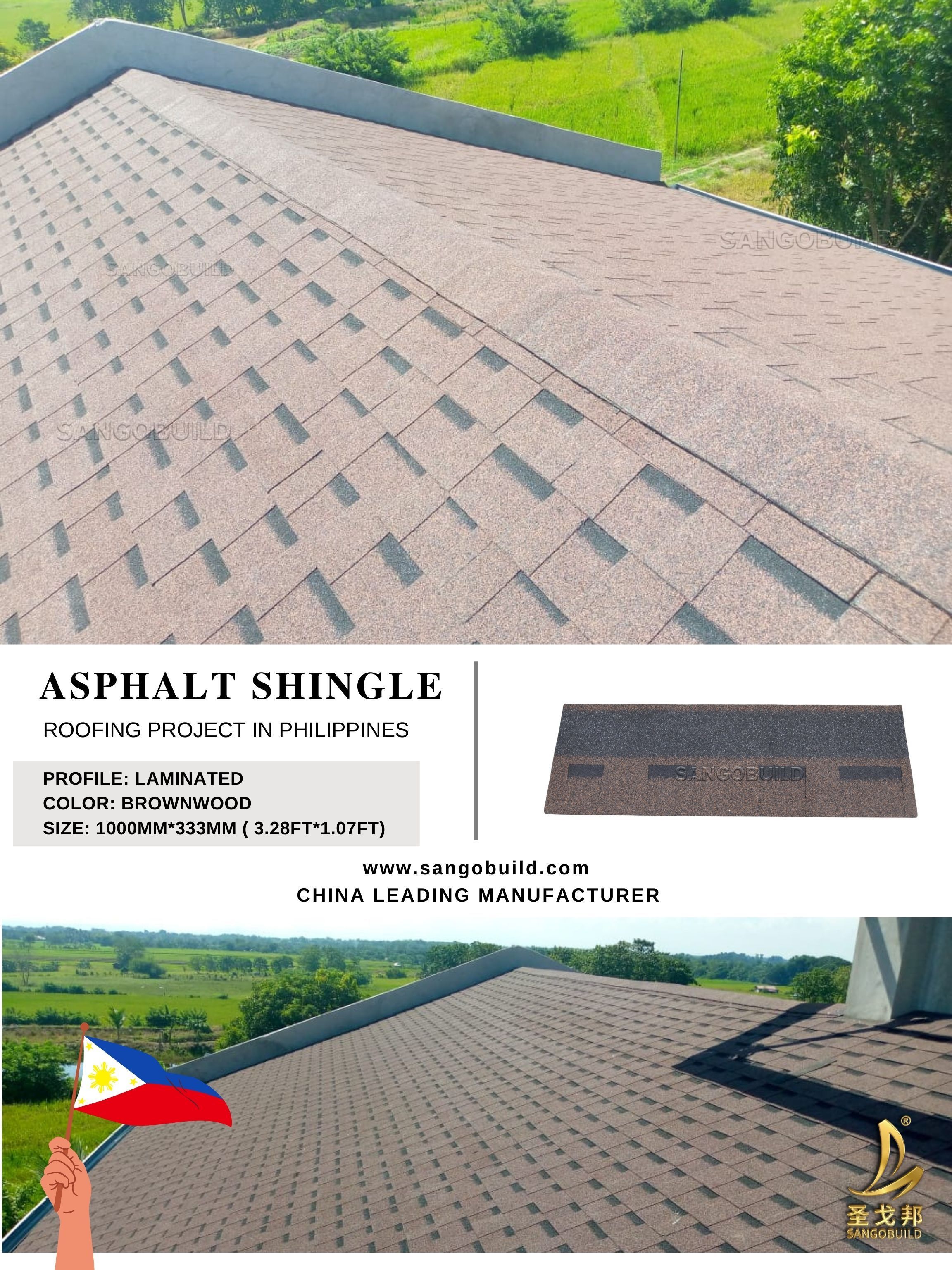 China Factory Waterproof Rubber roof material Lightweight Hexagonal Asphalt Shingle Hot-saling Mosaic Roofing Asphalt Shingle