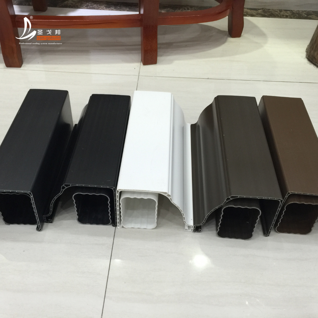 China wholesale PVC rain gutter manufacturer, coffee brown color rectangular downspout rain gutter and fittings