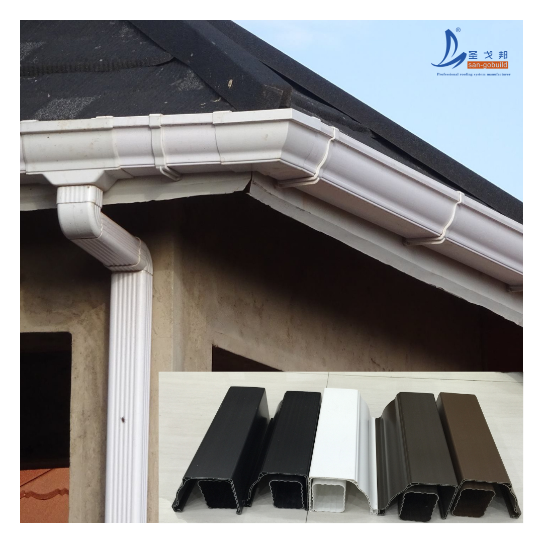 China wholesale PVC rain gutter manufacturer, coffee brown color rectangular downspout rain gutter and fittings